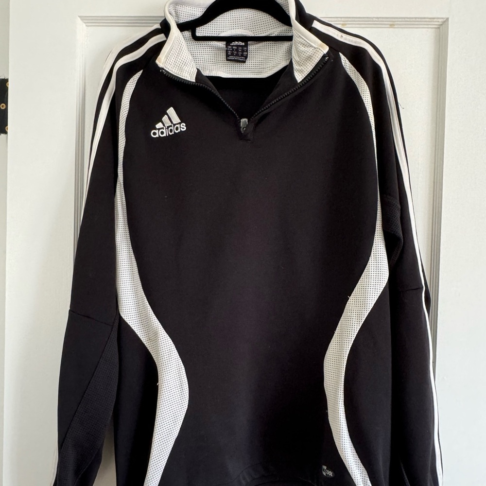 90s Adidas quarter zip black and white track/ soccer jacket, size small